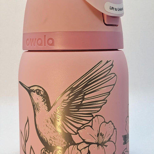 Hummingbird Engraved Owala Bottle: Elegant Floral Design, Personalized Drinkware
