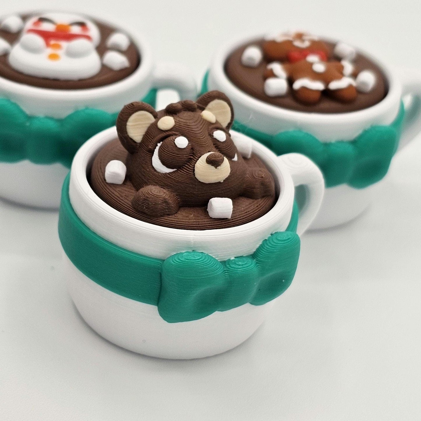 Hot Cocoa Clickers | Bear, Snowman & Gingerbread | Cozy Christmas Keychain Fidget Toy | Stocking Stuffer | Cute Winter Accessory