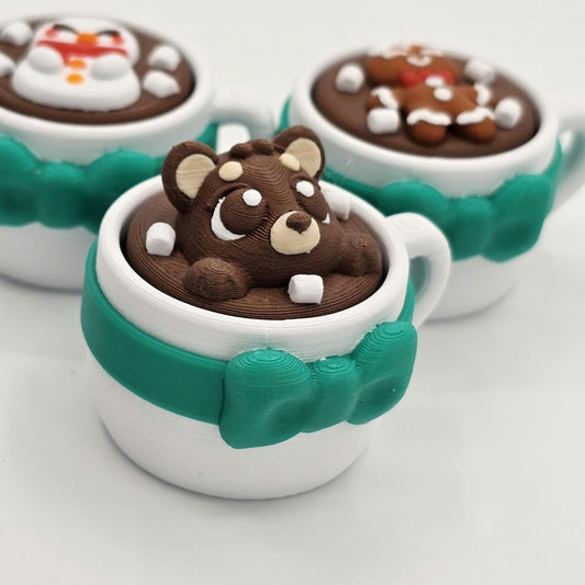 Hot Cocoa Clickers | Bear, Snowman & Gingerbread | Cozy Christmas Keychain Fidget Toy | Stocking Stuffer | Cute Winter Accessory