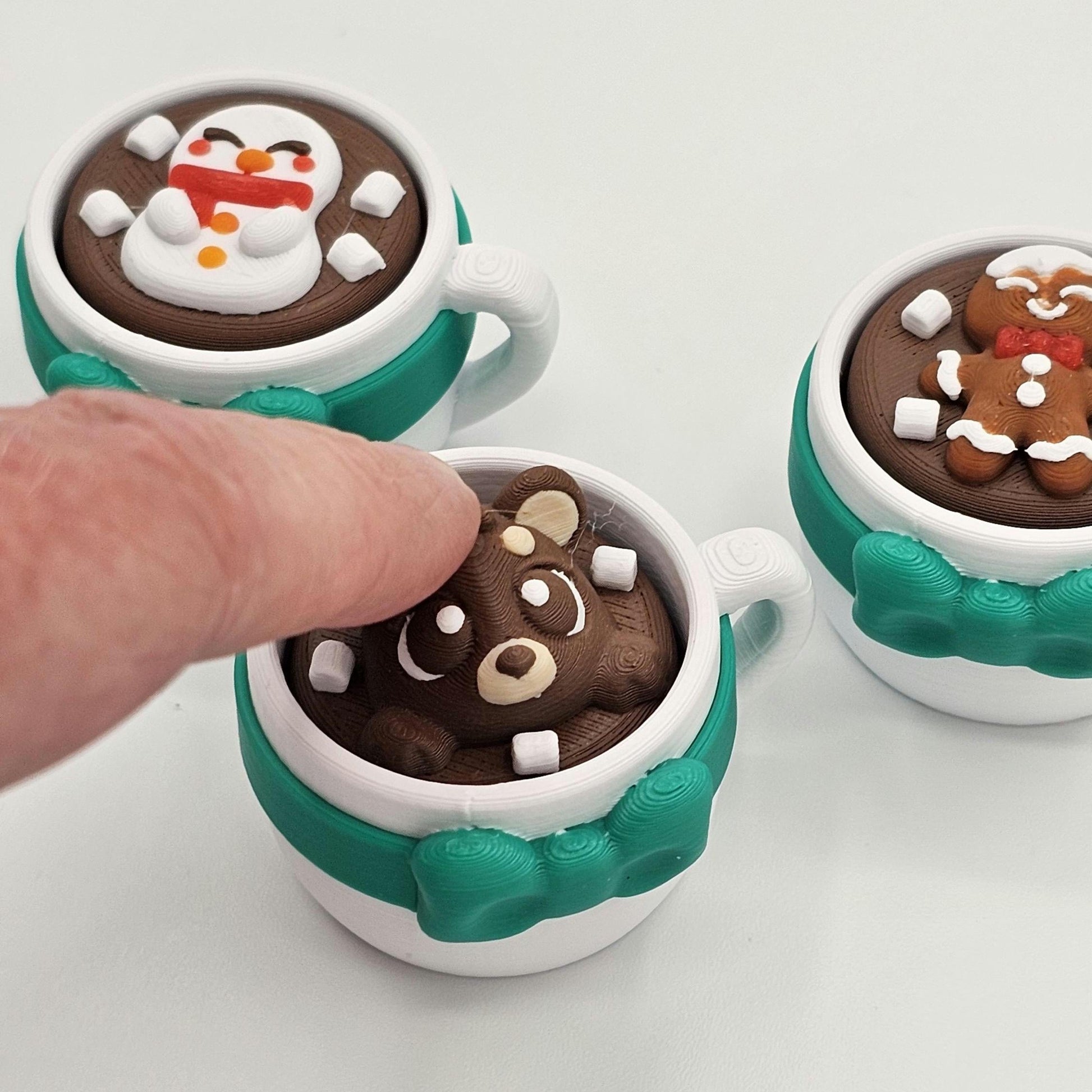 Hot Cocoa Clickers | Bear, Snowman & Gingerbread | Cozy Christmas Keychain Fidget Toy | Stocking Stuffer | Cute Winter Accessory