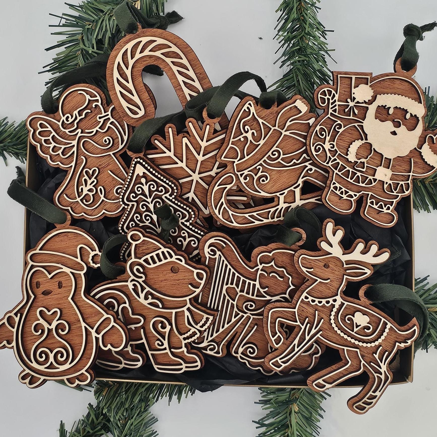 Mahogany & Maple Christmas Ornaments | Personalized Angel, Santa, Penguin, Polar Bear and More | Holiday Gift | Individual or Set