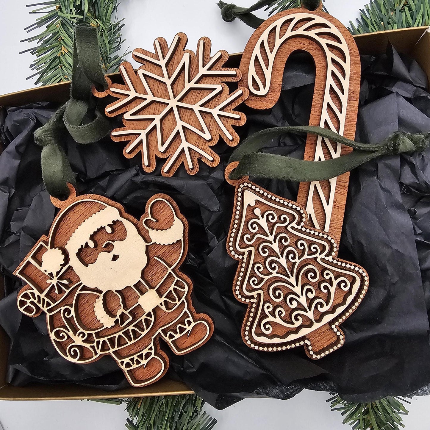 Mahogany & Maple Christmas Ornaments | Personalized Angel, Santa, Penguin, Polar Bear and More | Holiday Gift | Individual or Set