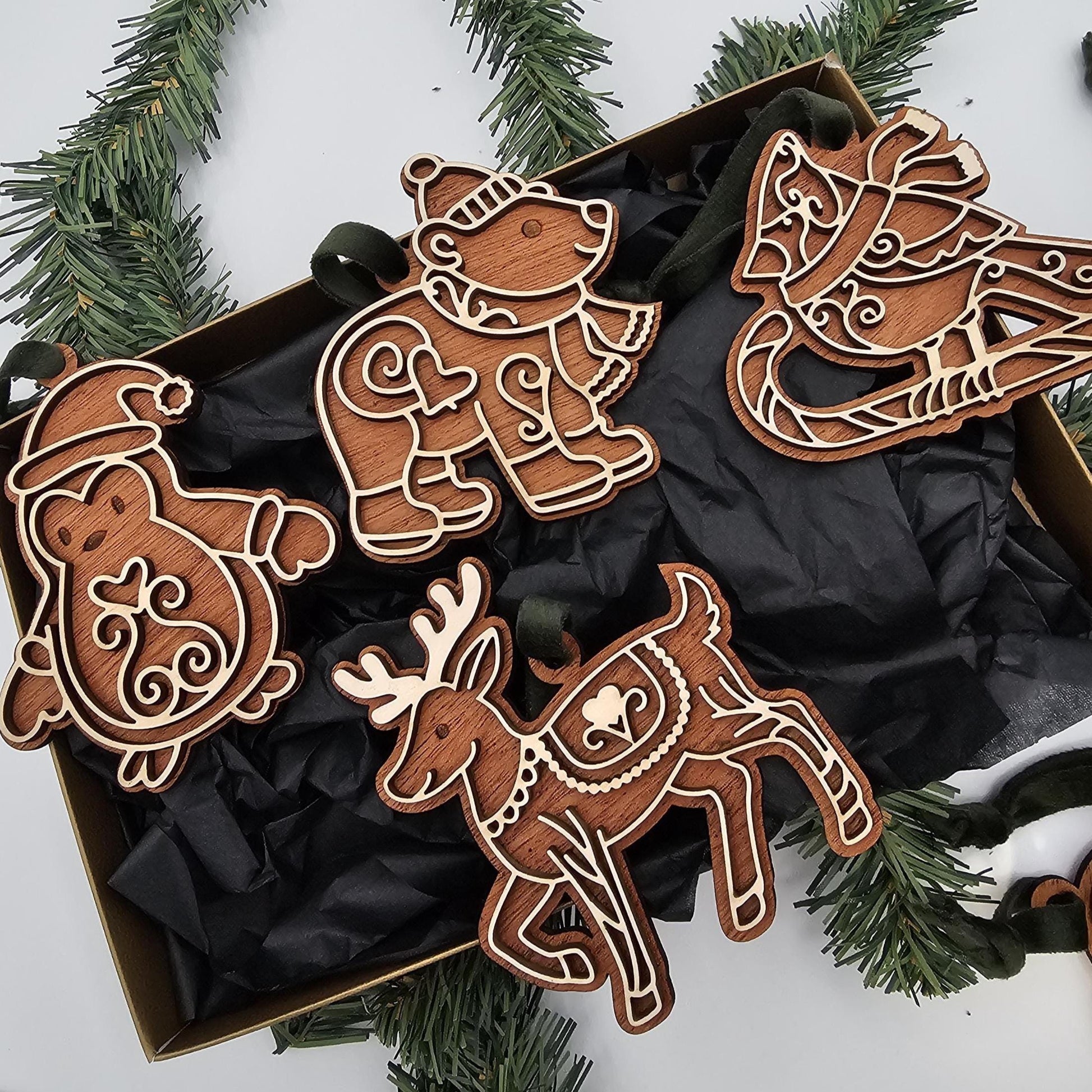 Mahogany & Maple Christmas Ornaments | Personalized Angel, Santa, Penguin, Polar Bear and More | Holiday Gift | Individual or Set