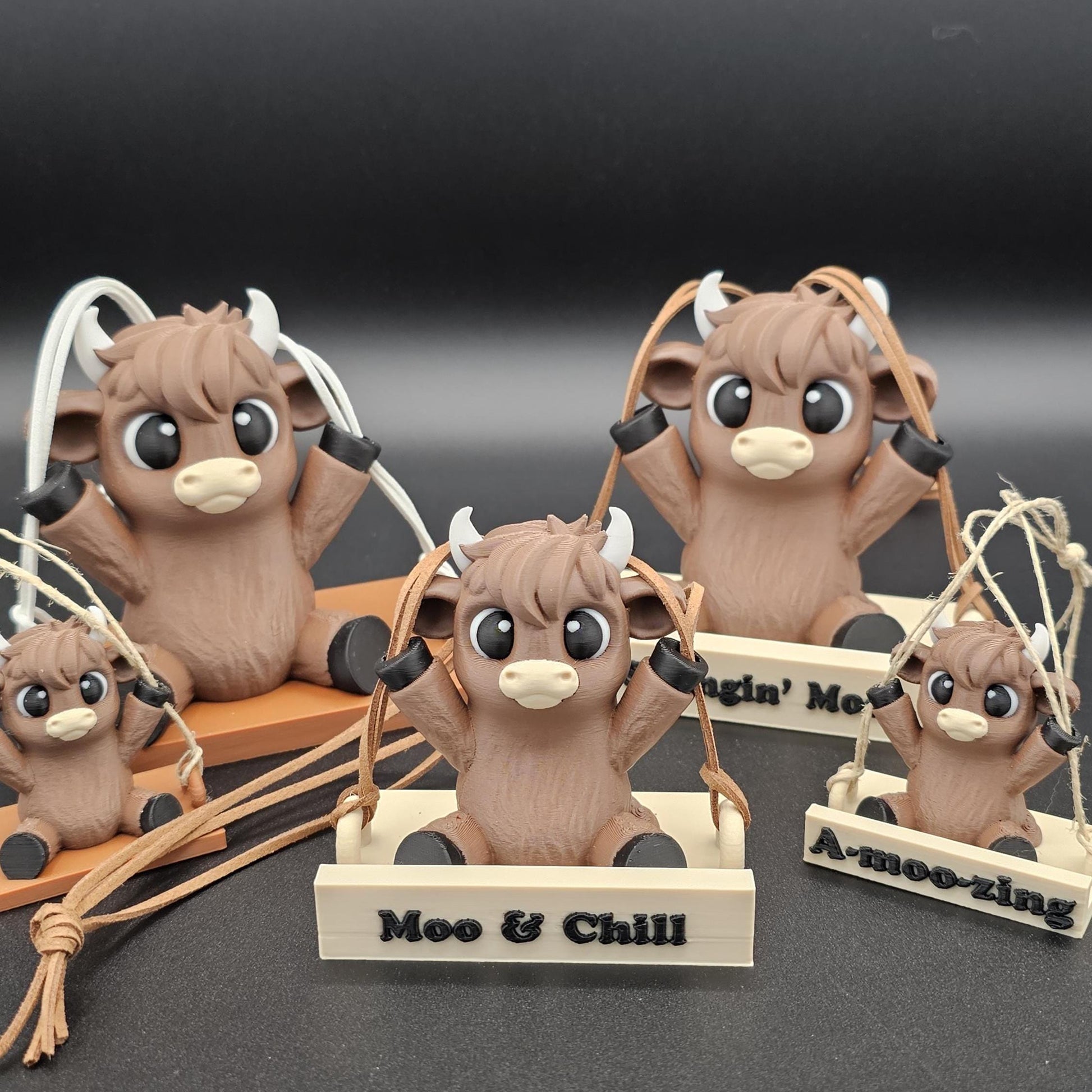 Highland Cow Swing with Custom Text | 3D Printed in various sizes and color | Personalized Gift for Cow Lovers