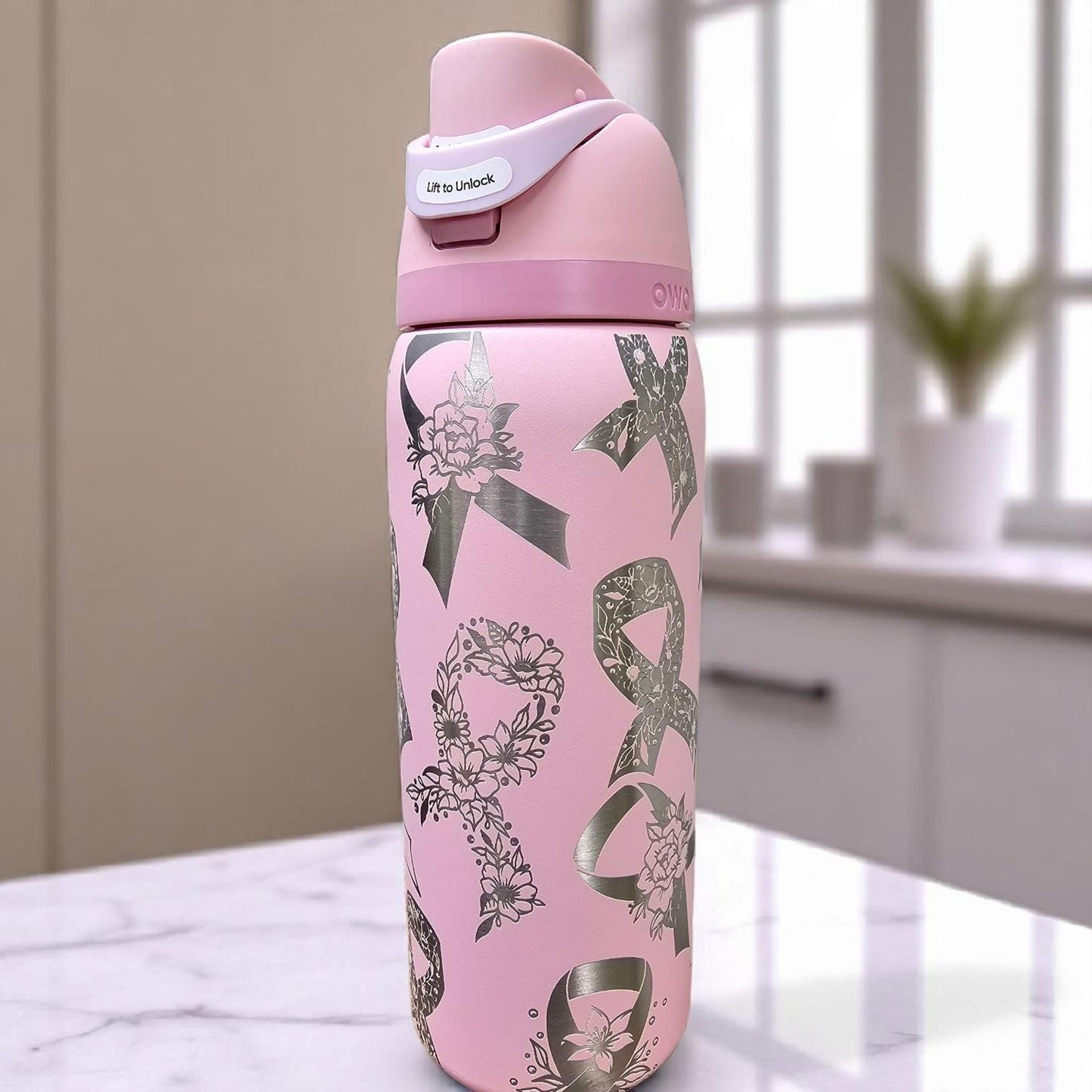 Engraved Cancer Ribbon Owala Tumbler: Survivor Gift