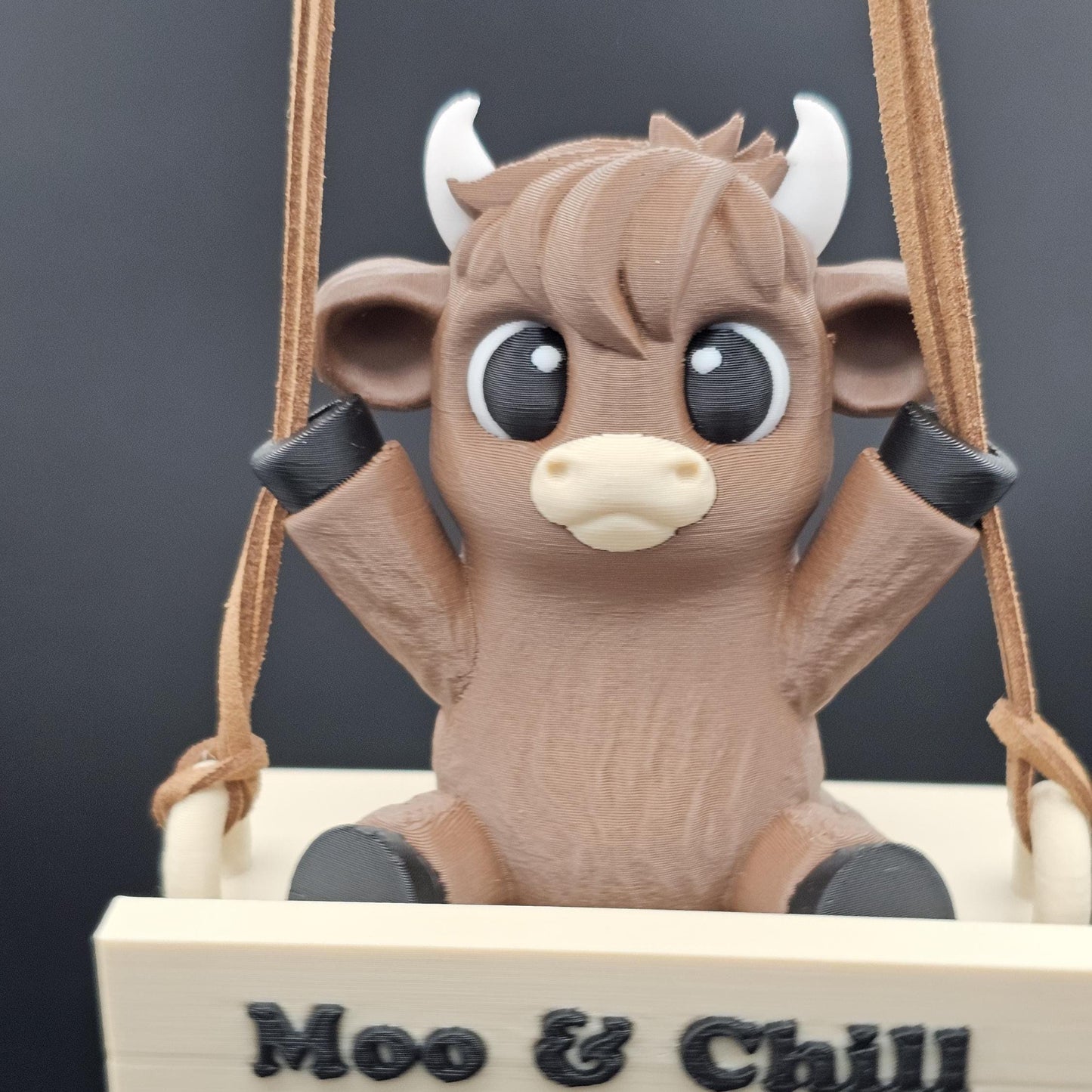 Highland Cow Swing with Custom Text | 3D Printed in various sizes and color | Personalized Gift for Cow Lovers