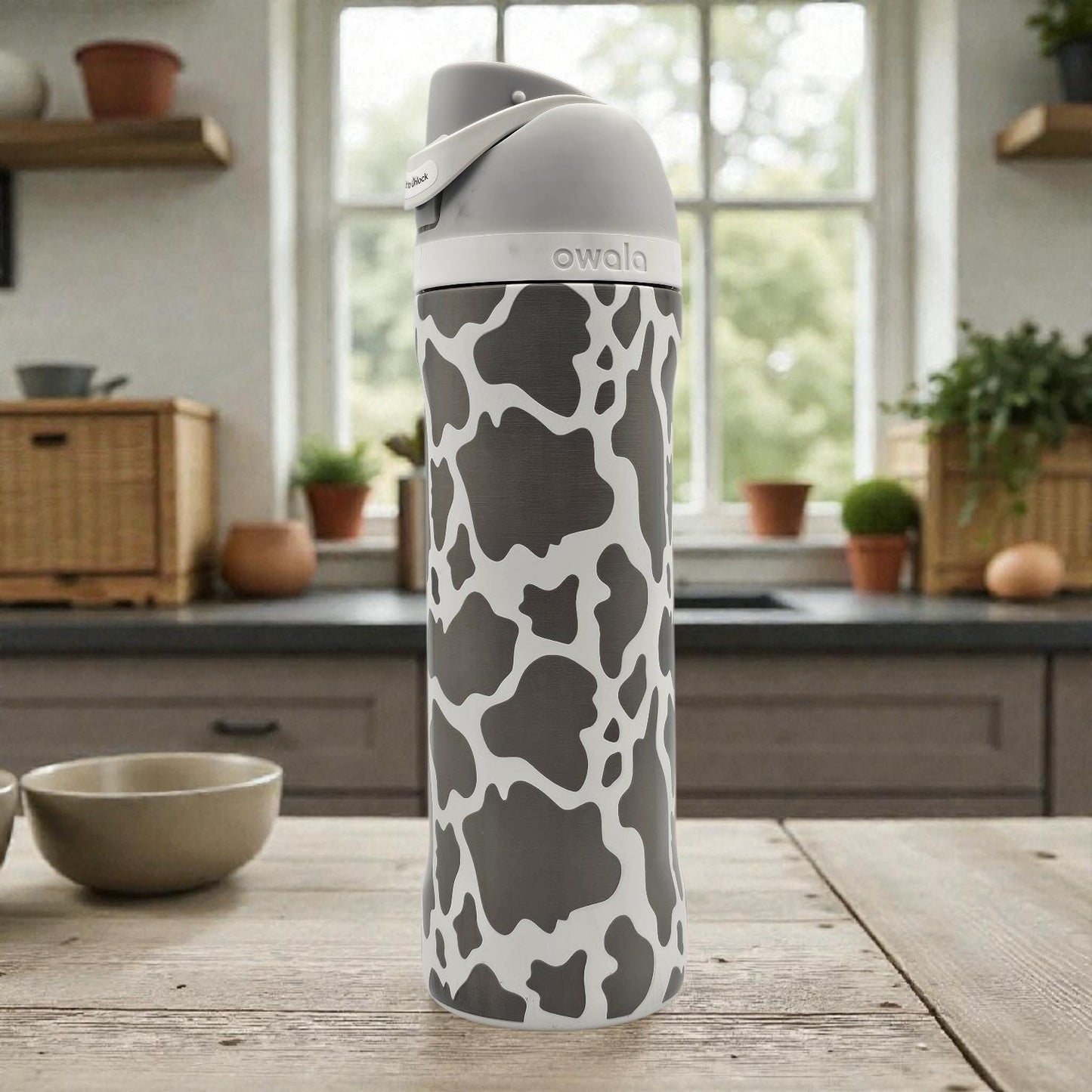 Cow Pattern Engraved Owala Bottle, available in freesip or sway