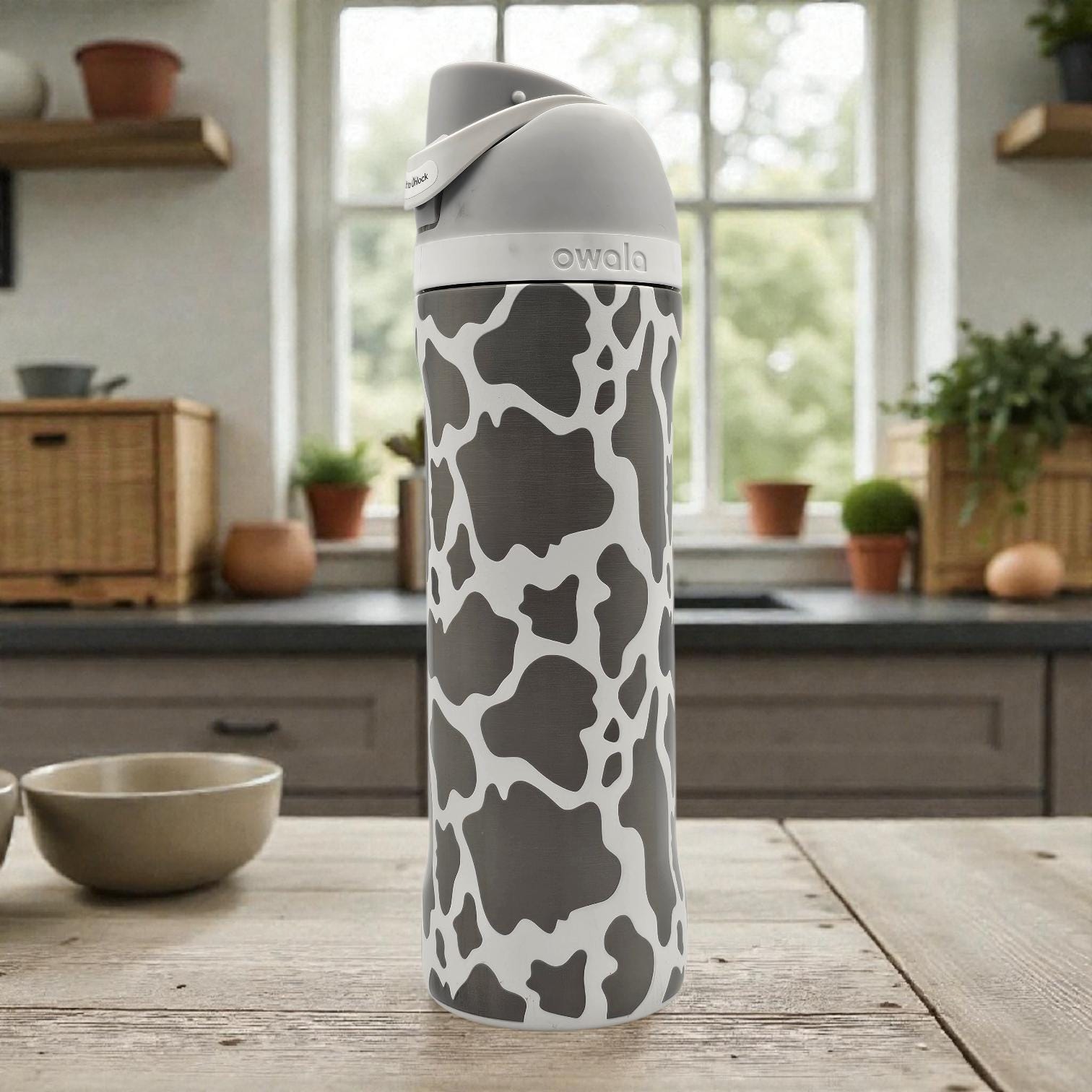 Cow Pattern Engraved Owala Bottle, available in freesip or sway