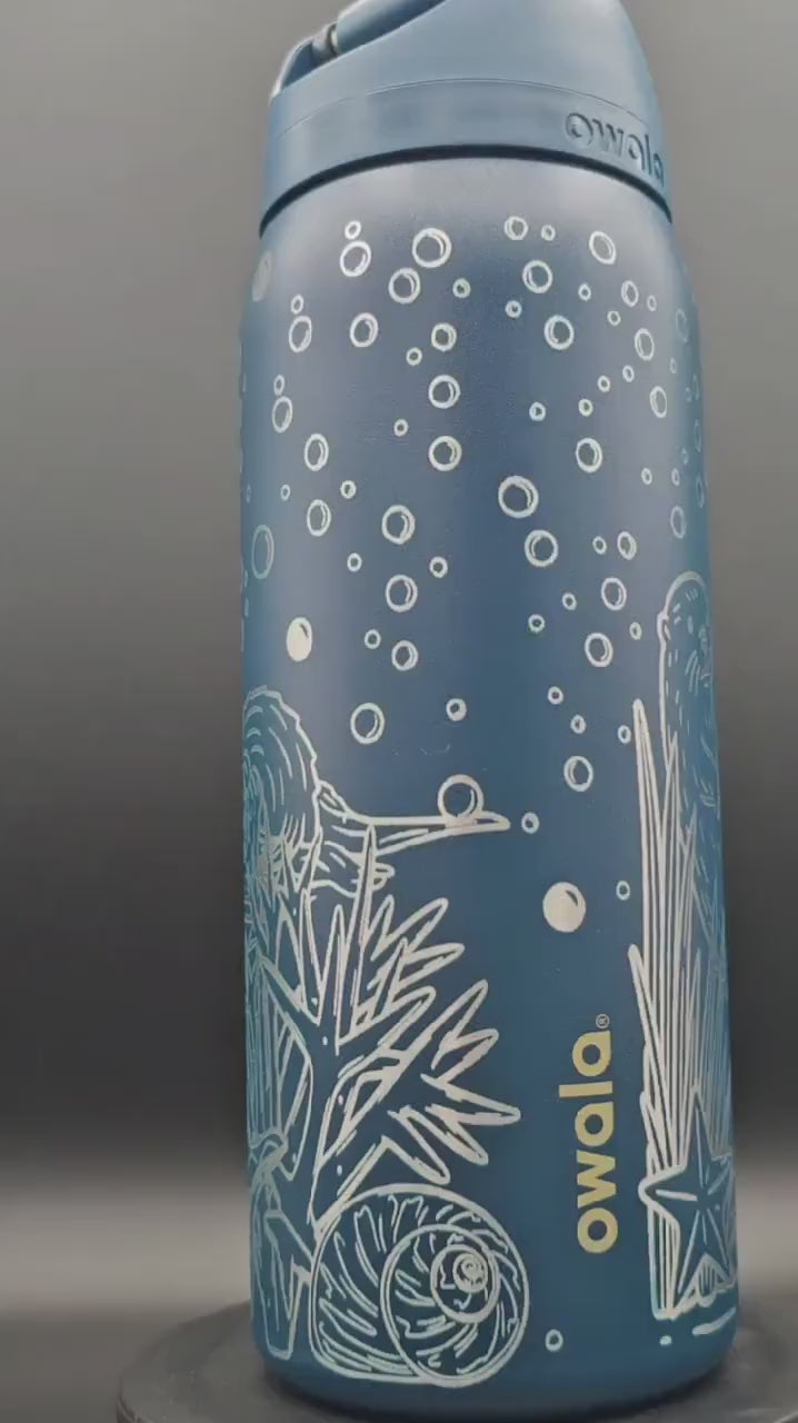 Owala Water Bottle with Otters | Laser Engraved Ocean Animals | Custom Name | Eco Gift for Animal Lovers, Sea lover