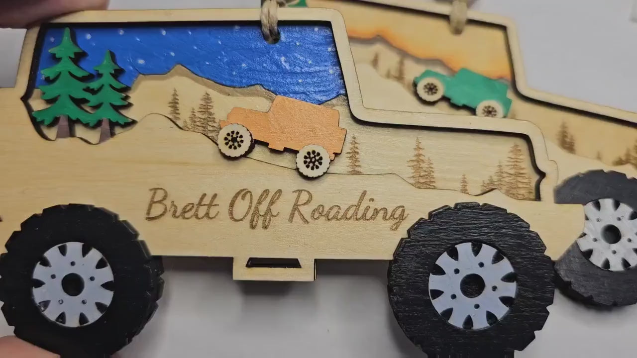 Personalized Off Road Vehicle Ornament, Hand Painted Sunset Stars Design, Christmas Decor