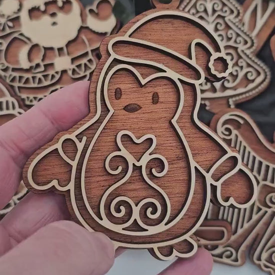 Mahogany & Maple Christmas Ornaments | Personalized Angel, Santa, Penguin, Polar Bear and More | Holiday Gift | Individual or Set