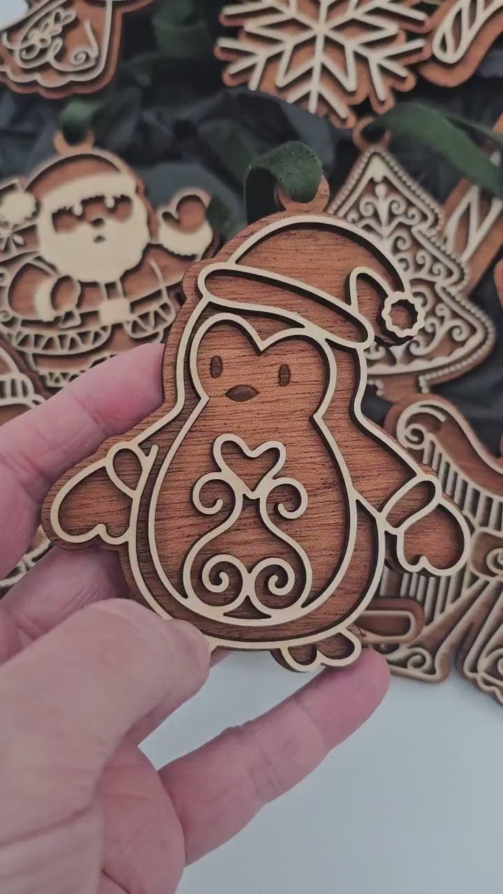 Mahogany & Maple Christmas Ornaments | Personalized Angel, Santa, Penguin, Polar Bear and More | Holiday Gift | Individual or Set