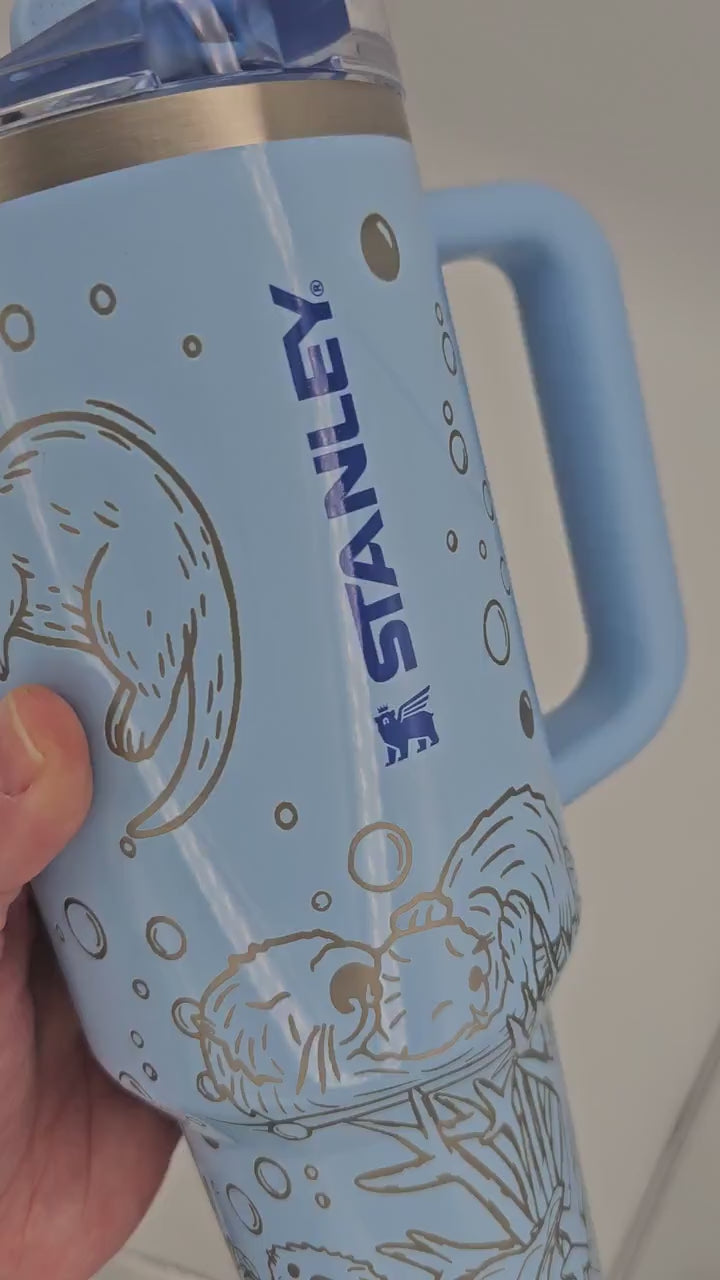 Stanley Tumbler with Engraved Otters – Cute Otter Cup | Custom Engraved Stanley in Multiple Colors & Sizes | Unique Animal Gift