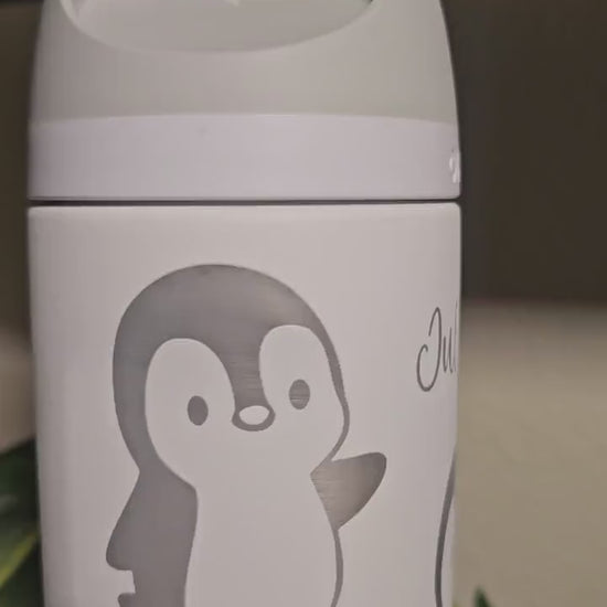 Penguin Design Engraved Owala Bottle: Custom Freesip, Sway, Smooth Sip, optional personalization