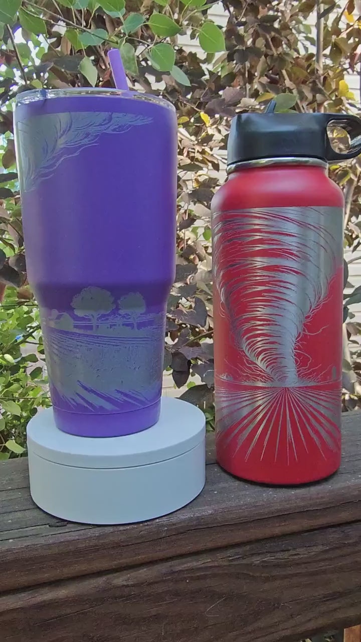 Weather Enthusiast Tumbler - Tornado Engraved Cup for Storm Chasers, 32, 30 or 16 ounce Stainless Steel Hydro Water Bottle