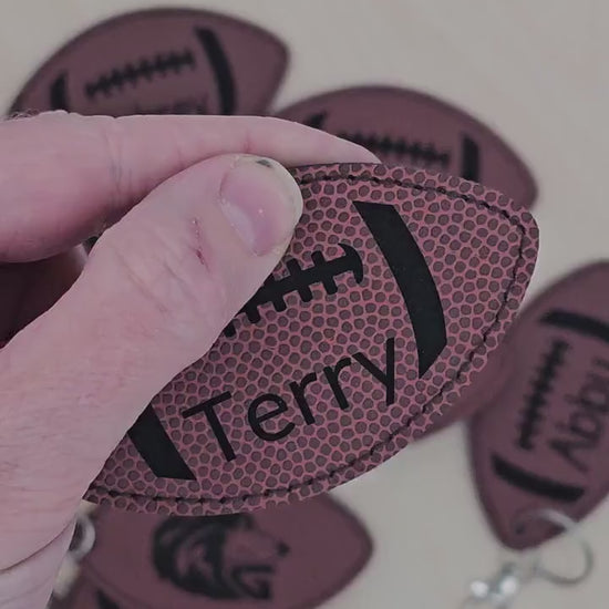 Custom Football Keychain | Personalized Leatherette Bag Tag with Name or Logo | Engraved Football Keychain for Players and fans
