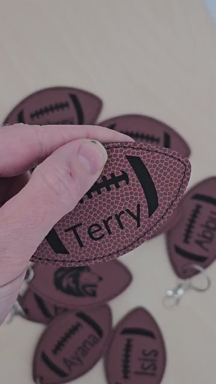 Custom Football Keychain | Personalized Leatherette Bag Tag with Name or Logo | Engraved Football Keychain for Players and fans