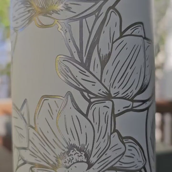 Magnolia Engraved Owala 24 and 32 oz Bottle | Flower Design | Elegant & Personalized Drinkware