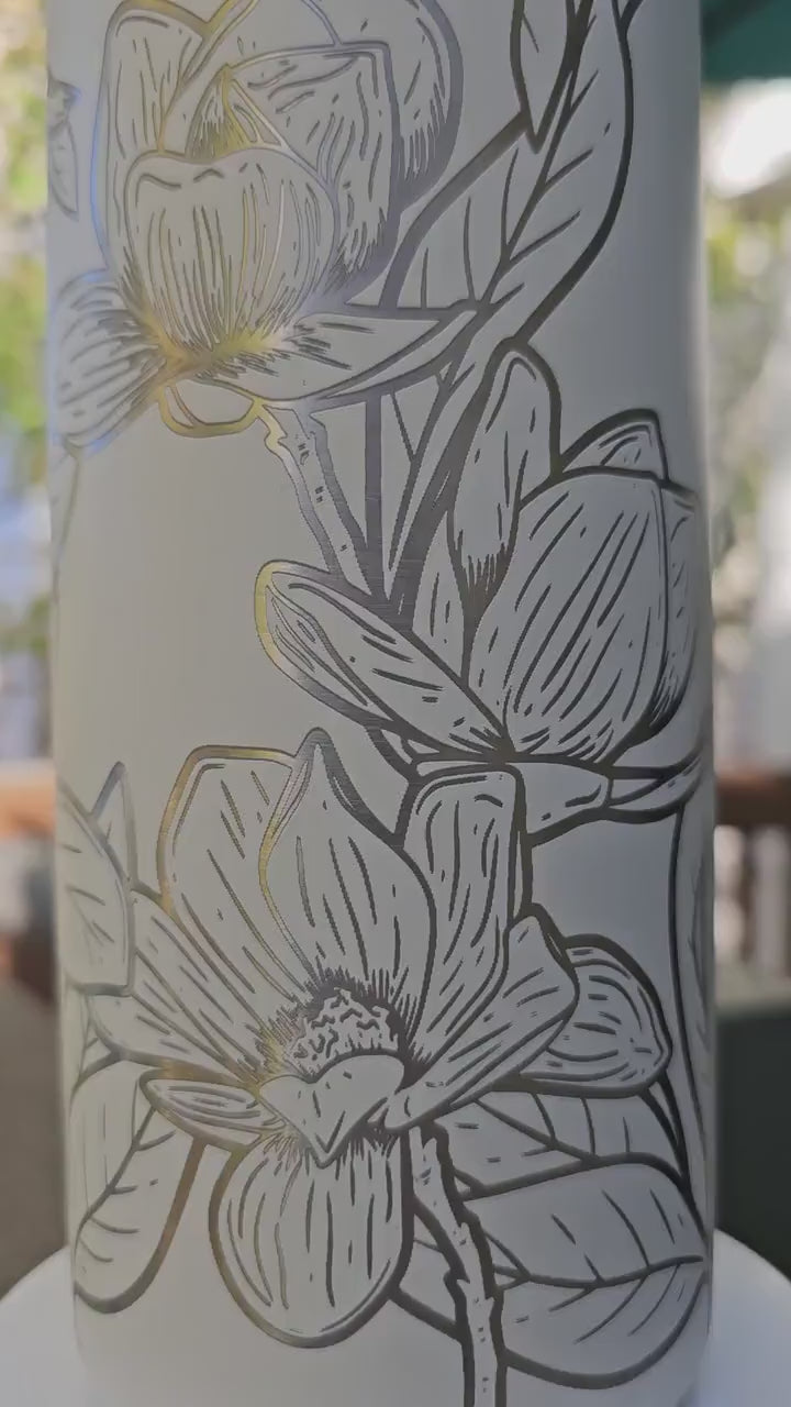 Magnolia Engraved Owala 24 and 32 oz Bottle | Flower Design | Elegant & Personalized Drinkware