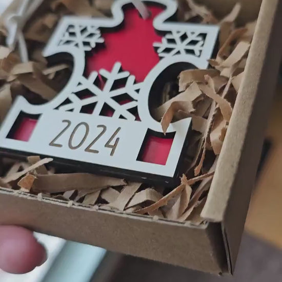 Wooden Puzzle Ornament with Personalization, Custom Name Christmas Decoration, Personalized Holiday Gift