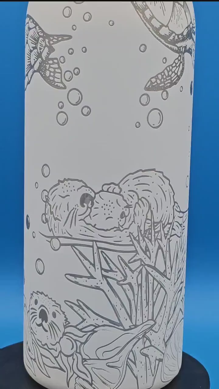 Owala Water Bottle with Turtles & Otters | Laser Engraved Ocean Animals | Custom Name | Eco Gift for Animal Lovers