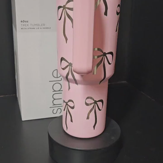 Simply Modern Coquette Engraved 40 and 30  oz Bottle | Silver Bows Design | Elegant & Personalized Drinkware