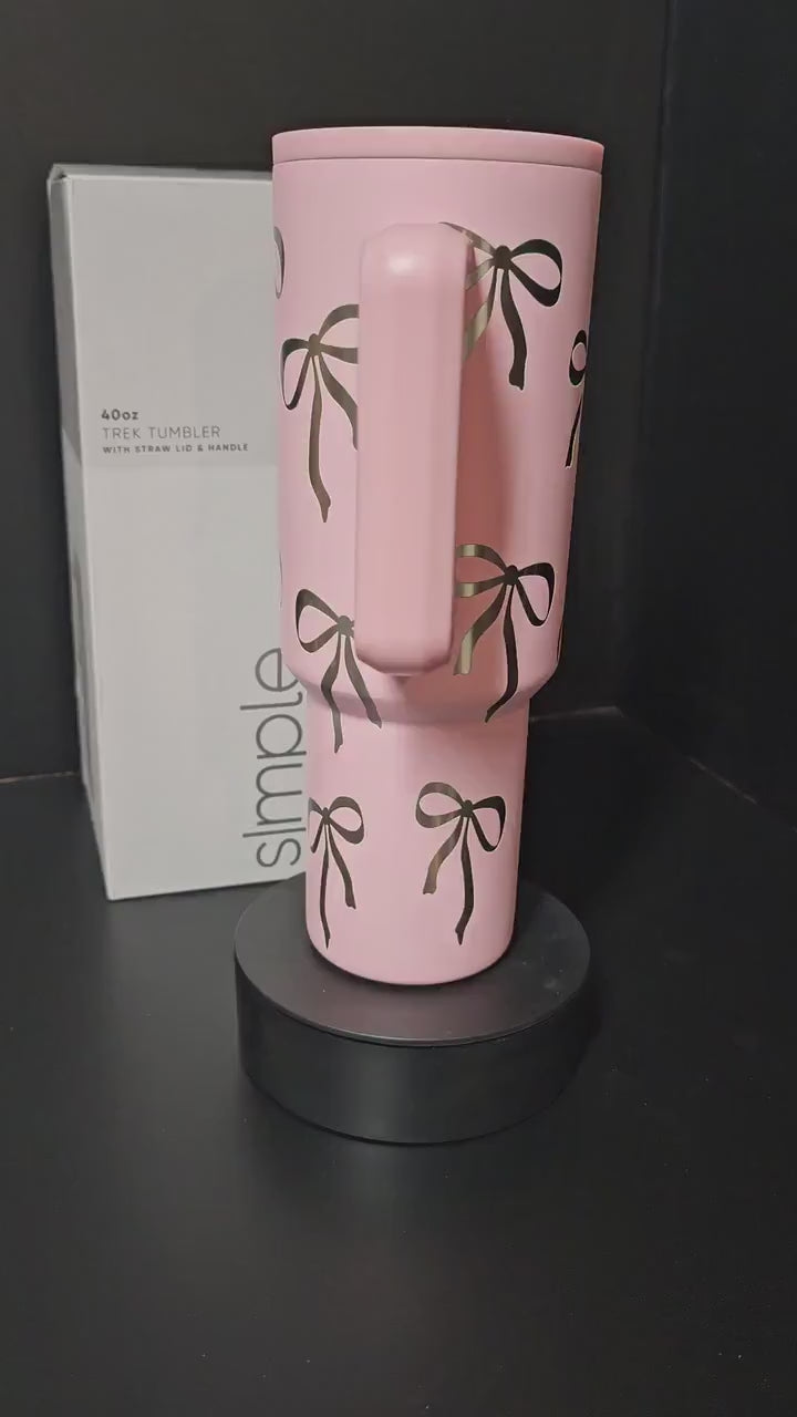 Simply Modern Coquette Engraved 40 and 30  oz Bottle | Silver Bows Design | Elegant & Personalized Drinkware