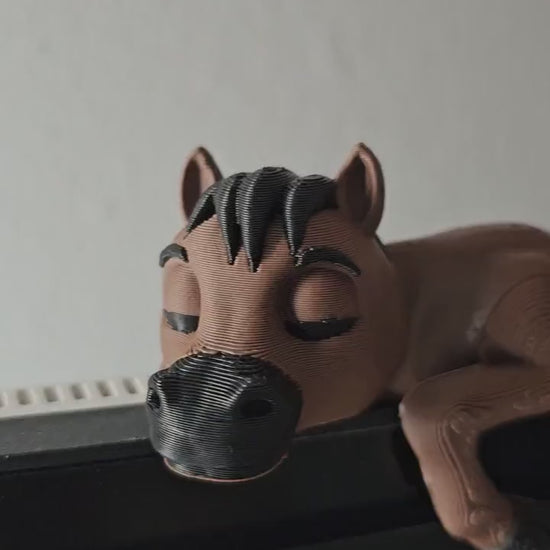 3D Printed Sleeping Realistic Horse Shelf Sitter: Unique Desk Decor