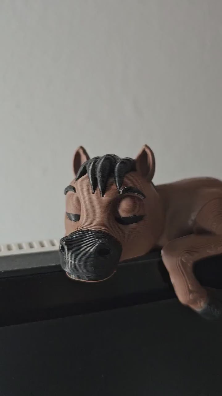 3D Printed Sleeping Realistic Horse Shelf Sitter: Unique Desk Decor