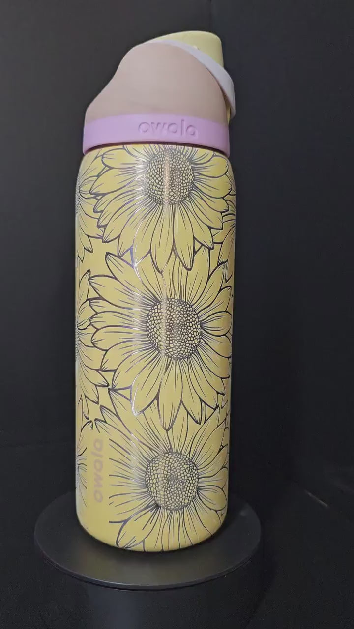 Sunflower Design Owala Water Bottle - 24, 30, 32 and 40 oz | Personalized Drinkware, Owala Sway