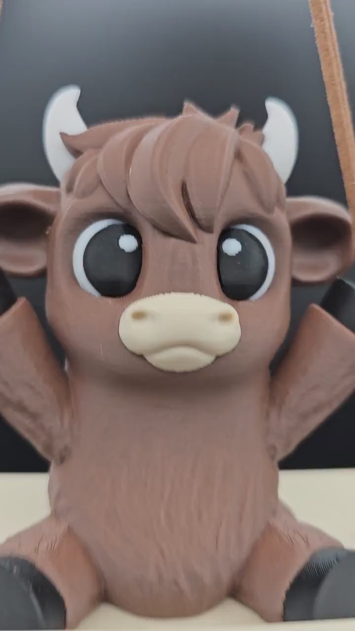 Highland Cow Swing with Custom Text | 3D Printed in various sizes and color | Personalized Gift for Cow Lovers