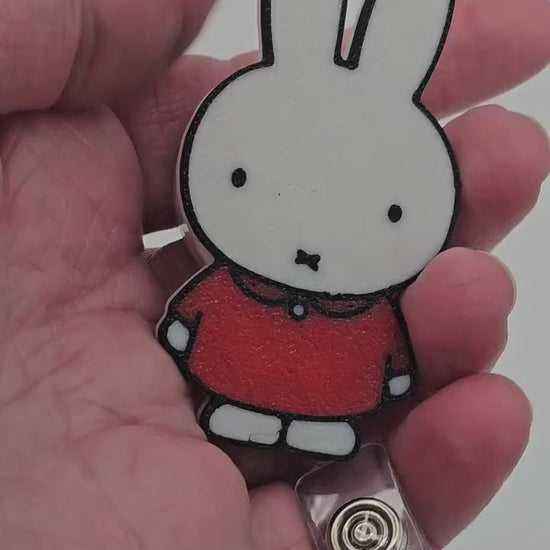 Miffy Badge Reel / 3d printed clip on badge holder/ cute bunny ID holder / resin finish/ Kawaii office gift/ nurse badge reel