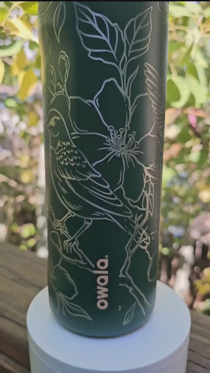 Engraved Owala 24 oz Bottle | Birds & Flowers Design | Personalized Eco-Friendly Drinkware, bird watcher gift,  bird lover