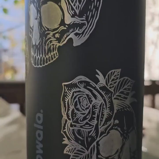 Skull and Roses Owala 24 and 32 oz Owala Flip Cap, leak proof Water Bottle,Elegant & Personalized Drinkware