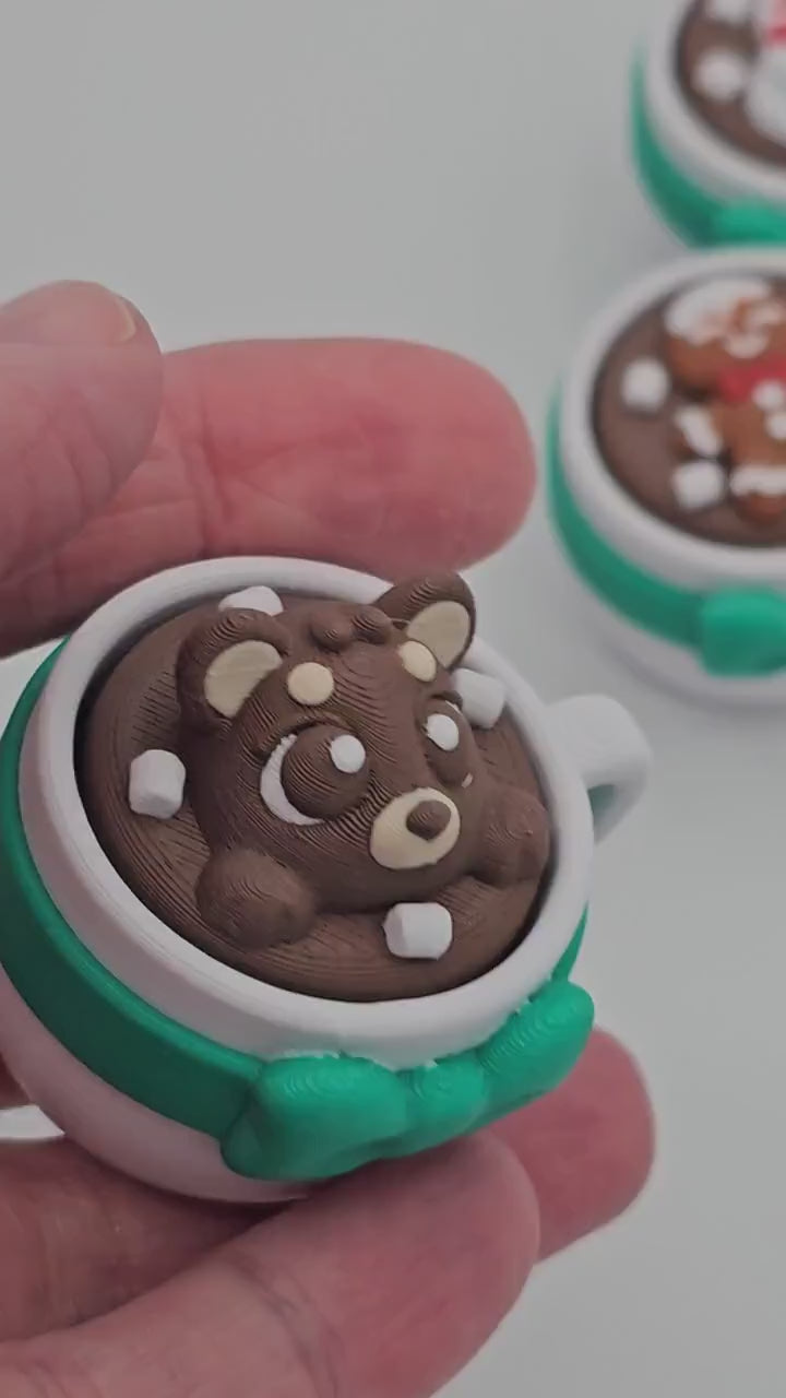Hot Cocoa Clickers | Bear, Snowman & Gingerbread | Cozy Christmas Keychain Fidget Toy | Stocking Stuffer | Cute Winter Accessory
