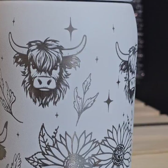 Highland cow Laser Engraved Owala 24 and 32 oz Bottle | Cows and Sunflower Design | Elegant & Personalized Drinkware