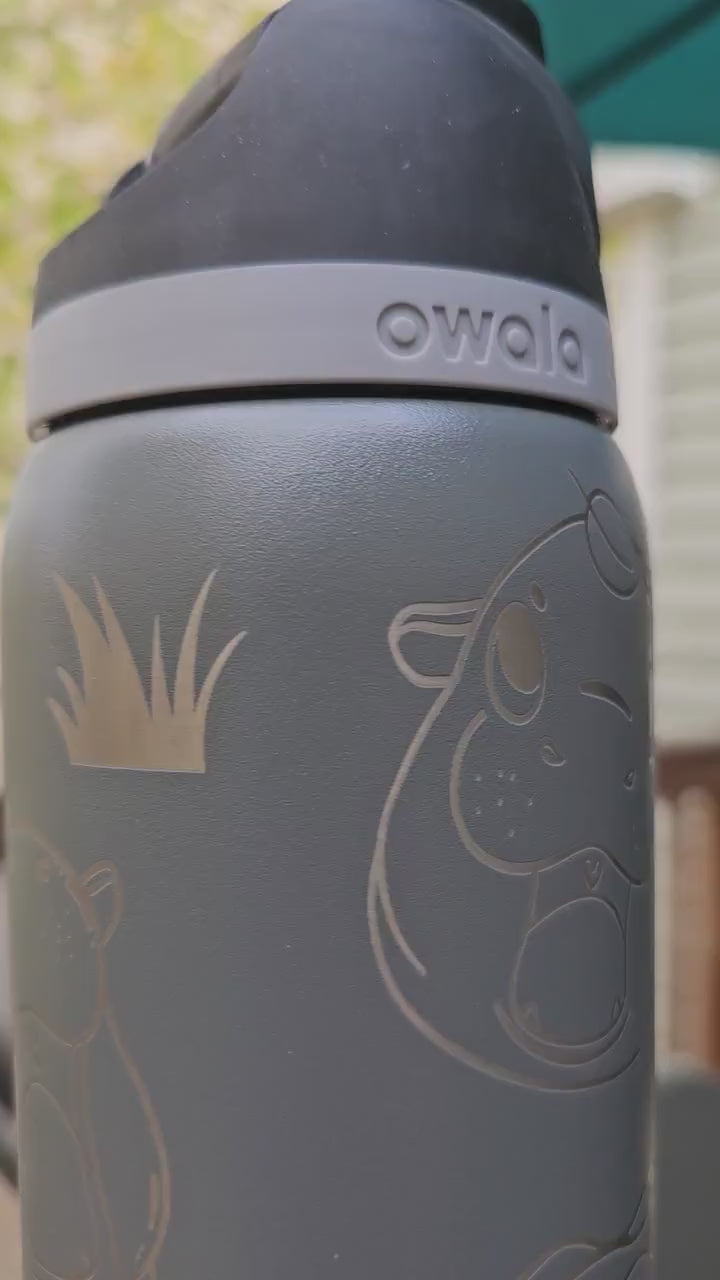 Hippo Laser Engraved Owala 24 and 32 oz Bottle | Hippo Design | Fun & Personalized Drinkware