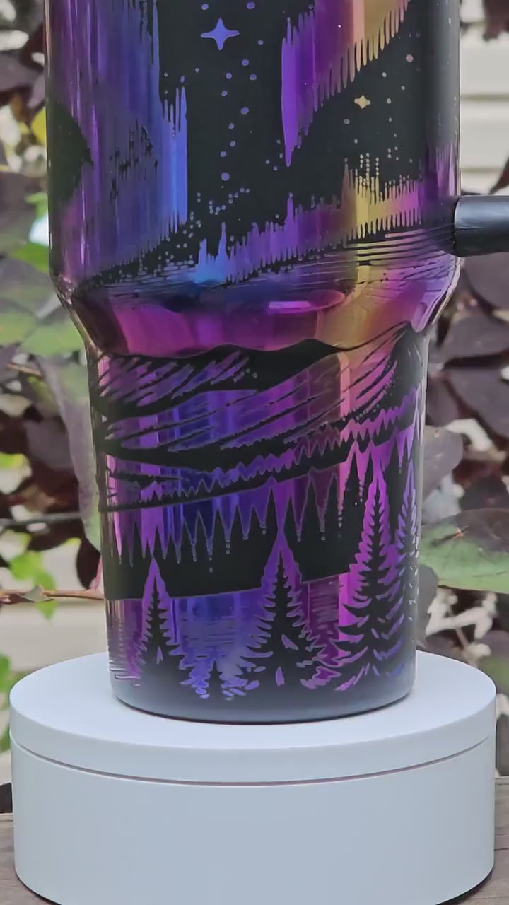 Northern Lights chroma, 40 oz Stainless Steel, Water Bottle with handle, Aurora Borealis