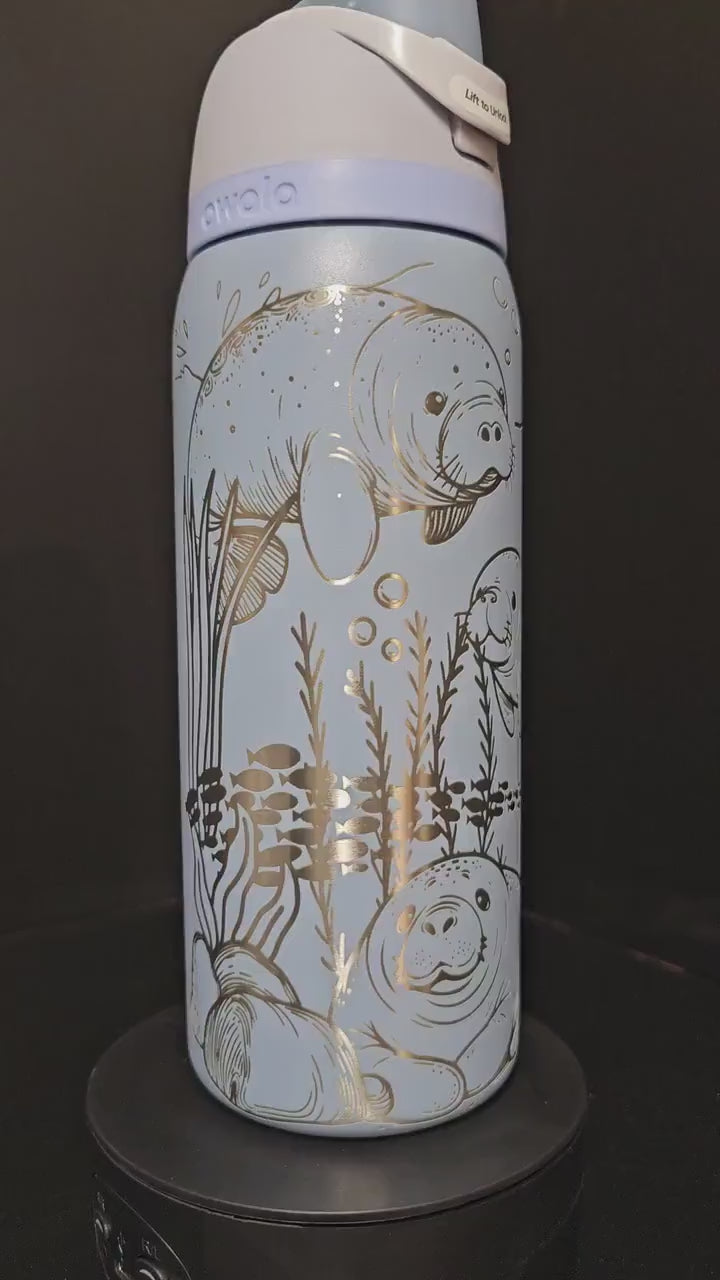 Manatee Engraved Owala 24, 30, 32 and 40 oz Bottle | Elegant & Personalized Drinkware | Freesip and Sway, Hydration Gift for Ocean Lovers