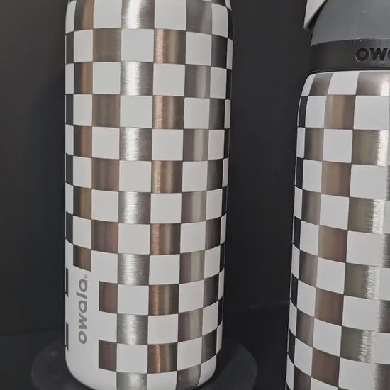 Checkered Owala 20, 24, 30, 32 and 40 oz Bottle | Silver  Square Design | Elegant & Personalized Drinkware, Freesip and Sway