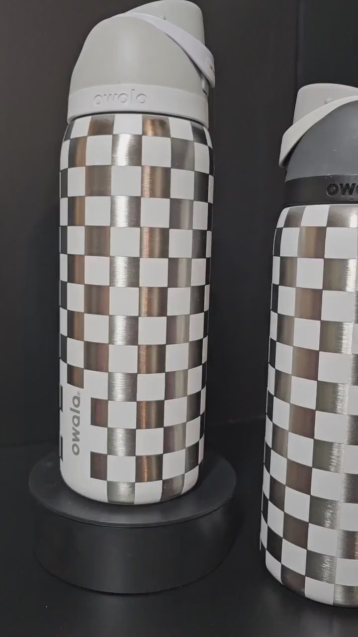 Checkered Owala 20, 24, 30, 32 and 40 oz Bottle | Silver  Square Design | Elegant & Personalized Drinkware, Freesip and Sway